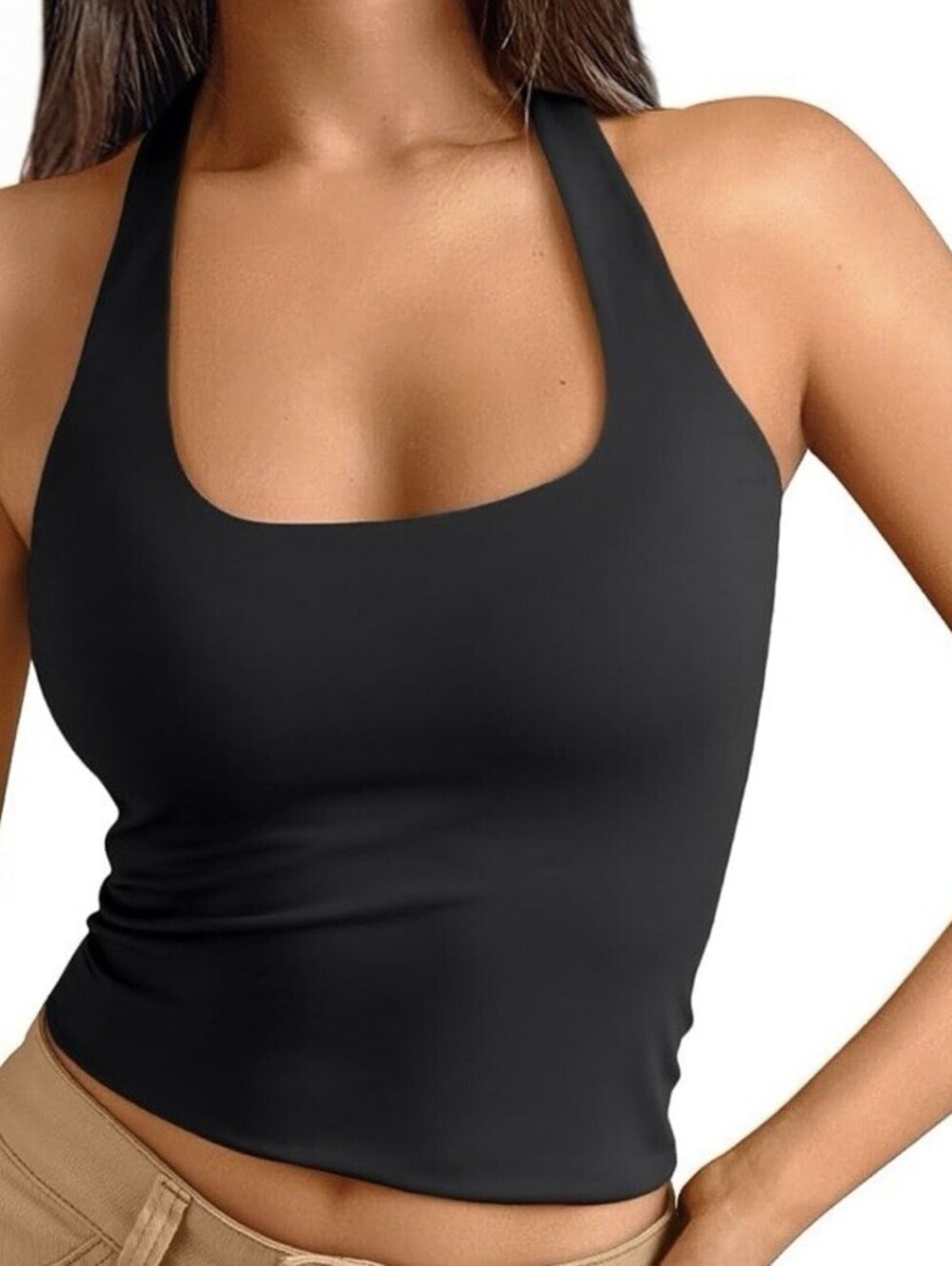 Trendy Queen Women’s Black Halter Top Size S Sleeveless Stretch Going Out Top